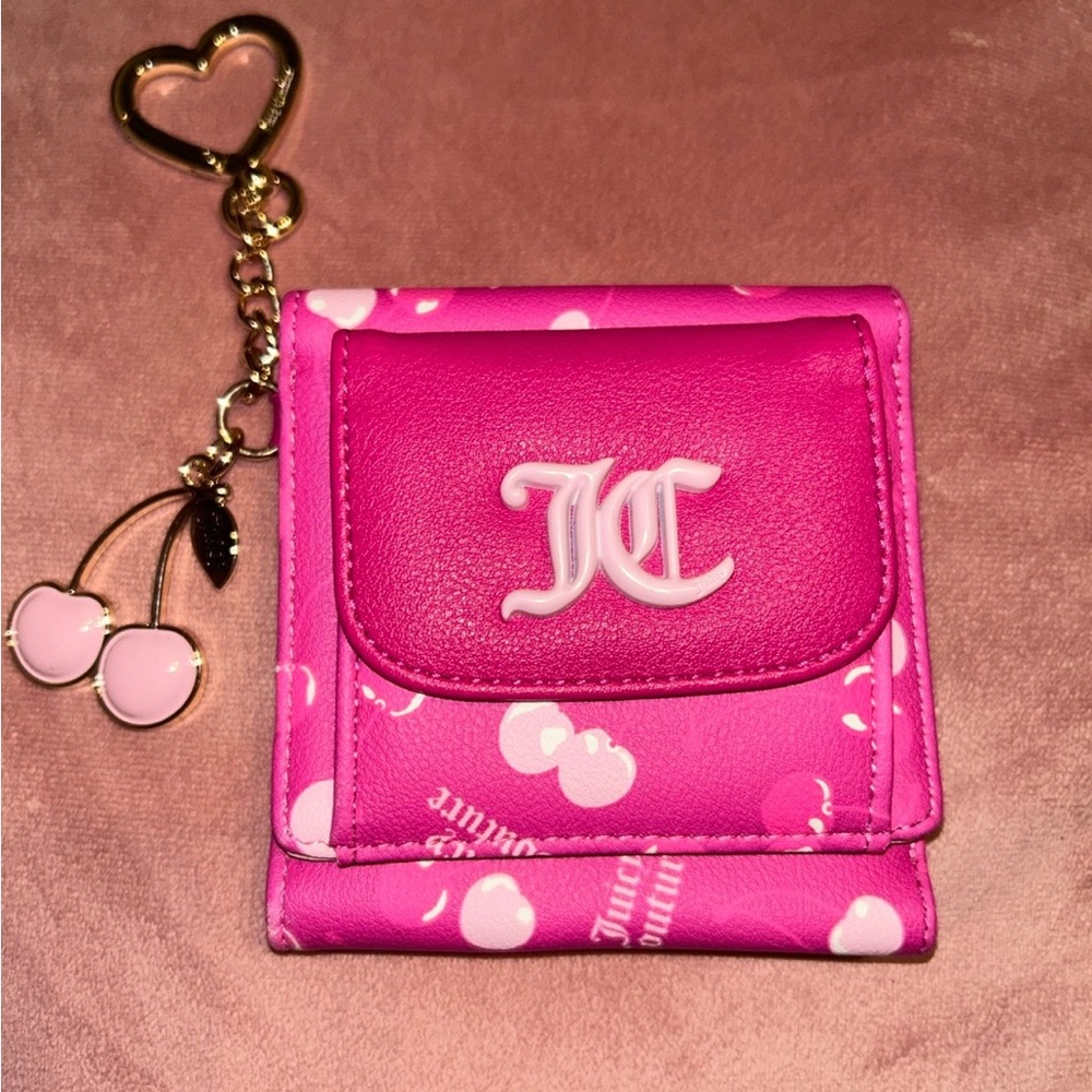 Pink Wallet with Heart and Cherry Charm